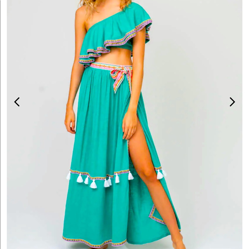 Pitusa Turquoise Swing Ruffle Top and Skirt Set - Standard